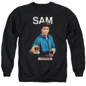 AN OFFCIALLY LICENSED CHEERS SAM ADULT UNISEX CREWNECK SWEATSHIRT BLACK