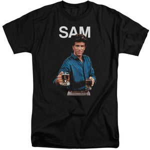 AN OFFCIALLY LICENSED CHEERS SAM MEN'S TALL FIT T-SHIRT BLACK