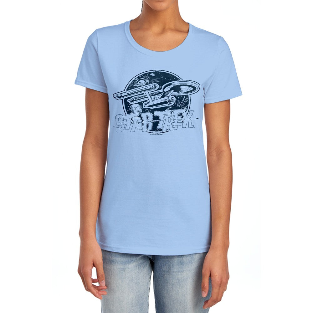 Star Trek Retro Enterprise Licensed Women's T-Shirt Regular Fit MD-LG