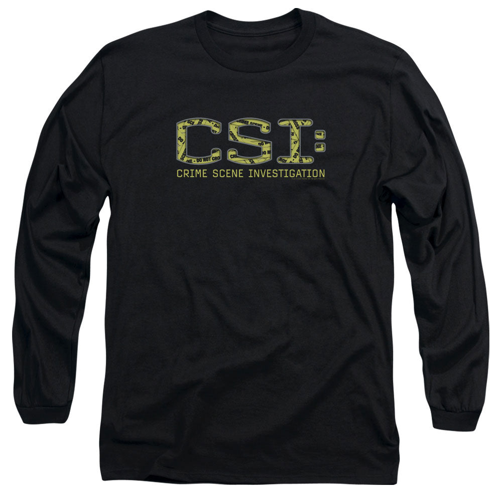 AN OFFCIALLY LICENSED CSI COLLAGE LOGO MEN'S LONG SLEEVE T-SHIRT BLACK