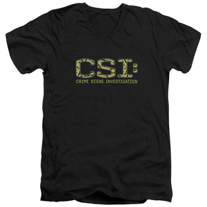 AN OFFCIALLY LICENSED CSI COLLAGE LOGO MEN'S V-NECK T-SHIRT BLACK