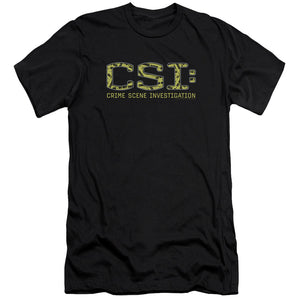 AN OFFCIALLY LICENSED CSI COLLAGE LOGO MEN'S PREMIUM SLIM FIT T-SHIRT BLACK