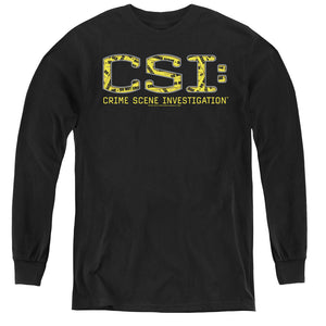 AN OFFCIALLY LICENSED CSI COLLAGE LOGO YOUTH LONG SLEEVE T-SHIRT BLACK