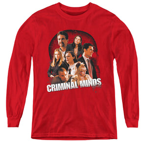 AN OFFCIALLY LICENSED CRIMINAL MINDS BRAIN TRUST YOUTH LONG SLEEVE T-SHIRT RED