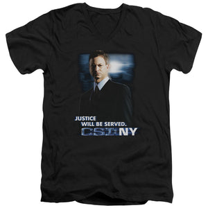 AN OFFCIALLY LICENSED CSI:NY JUSTICE SERVED MEN'S V-NECK T-SHIRT BLACK