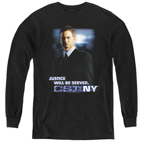 AN OFFCIALLY LICENSED CSI:NY JUSTICE SERVED YOUTH LONG SLEEVE T-SHIRT BLACK
