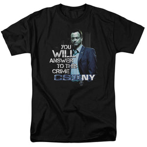 AN OFFCIALLY LICENSED CSI NY YOU WILL ANSWER MEN'S REGULAR FIT T-SHIRT BLACK