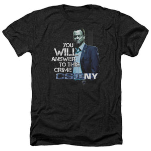 AN OFFCIALLY LICENSED CSI NY YOU WILL ANSWER MEN'S HEATHER T-SHIRT CHARCOAL