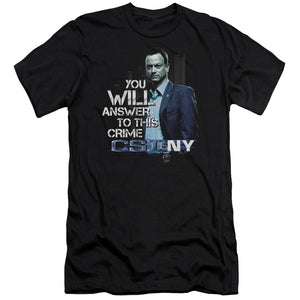AN OFFCIALLY LICENSED CSI NY YOU WILL ANSWER MEN'S PREMIUM SLIM FIT T-SHIRT BLACK