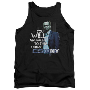 AN OFFCIALLY LICENSED CSI NY YOU WILL ANSWER ADULT UNISEX TANK TOP BLACK