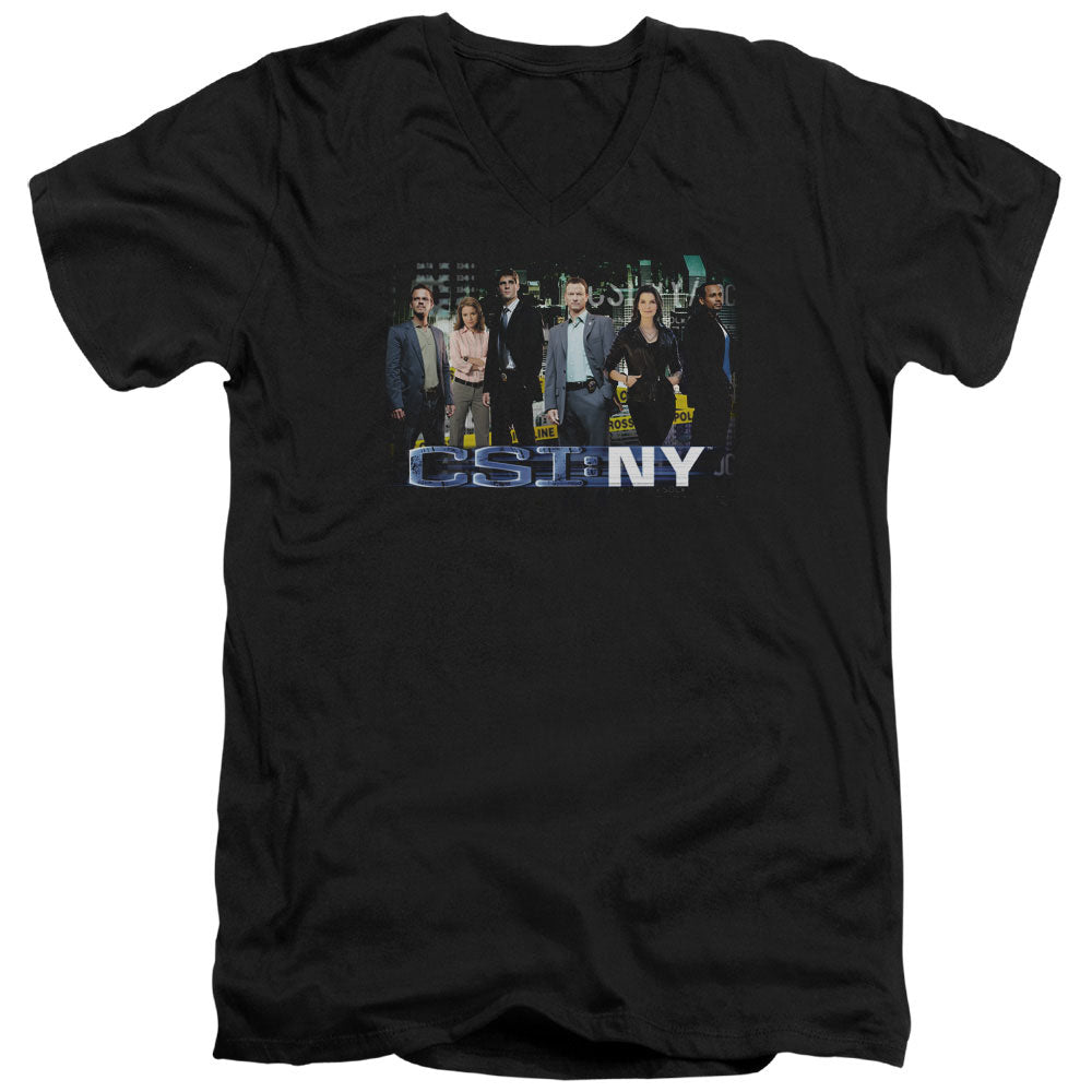 AN OFFCIALLY LICENSED CSI NY CAST MEN'S V-NECK T-SHIRT BLACK