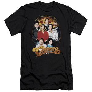 AN OFFCIALLY LICENSED CHEERS GROUP SHOT MEN'S PREMIUM SLIM FIT T-SHIRT BLACK