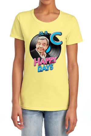 AN OFFCIALLY LICENSED HAPPY DAYS MR. C WOMEN'S REGULAR FIT T-SHIRT BANANA