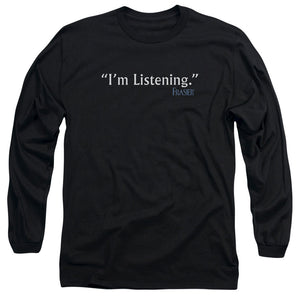 AN OFFCIALLY LICENSED FRASIER IM LISTENING MEN'S LONG SLEEVE T-SHIRT BLACK
