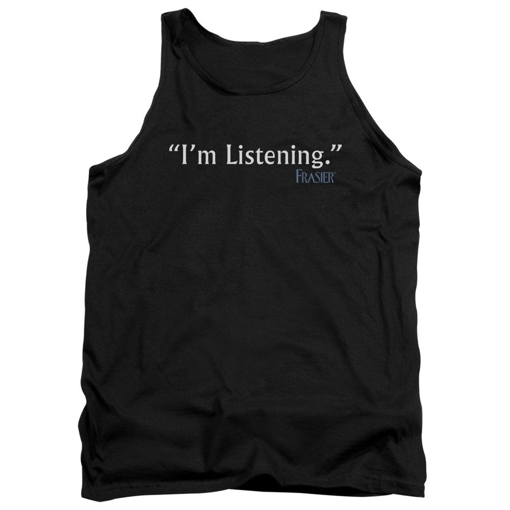 AN OFFCIALLY LICENSED FRASIER IM LISTENING ADULT UNISEX TANK TOP BLACK