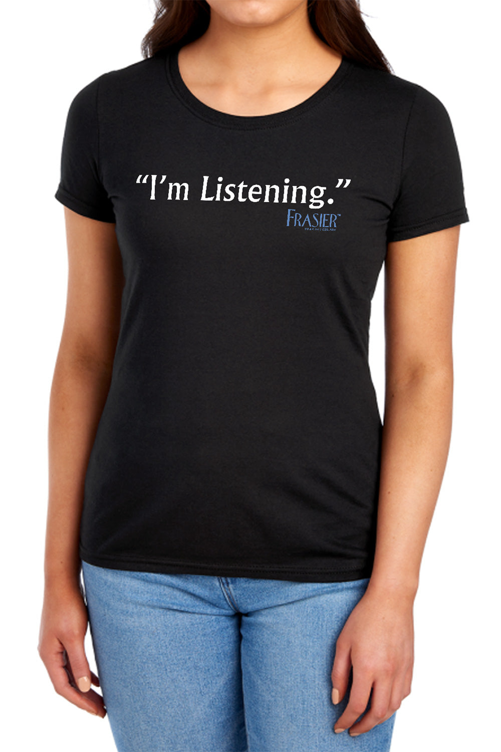 AN OFFCIALLY LICENSED FRASIER IM LISTENING WOMEN'S REGULAR FIT T-SHIRT BLACK