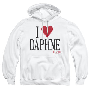 AN OFFCIALLY LICENSED FRASIER I HEART DAPHNE ADULT UNISEX PULLOVER HOODIE WHITE