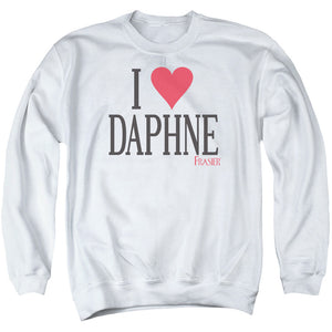 AN OFFCIALLY LICENSED FRASIER I HEART DAPHNE ADULT UNISEX CREWNECK SWEATSHIRT WHITE