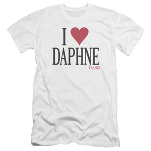 AN OFFCIALLY LICENSED FRASIER I HEART DAPHNE MEN'S PREMIUM SLIM FIT T-SHIRT WHITE