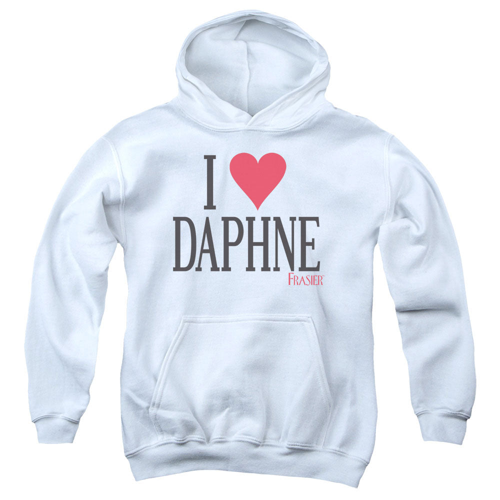 AN OFFCIALLY LICENSED FRASIER I HEART DAPHNE YOUTH HOODIE WHITE