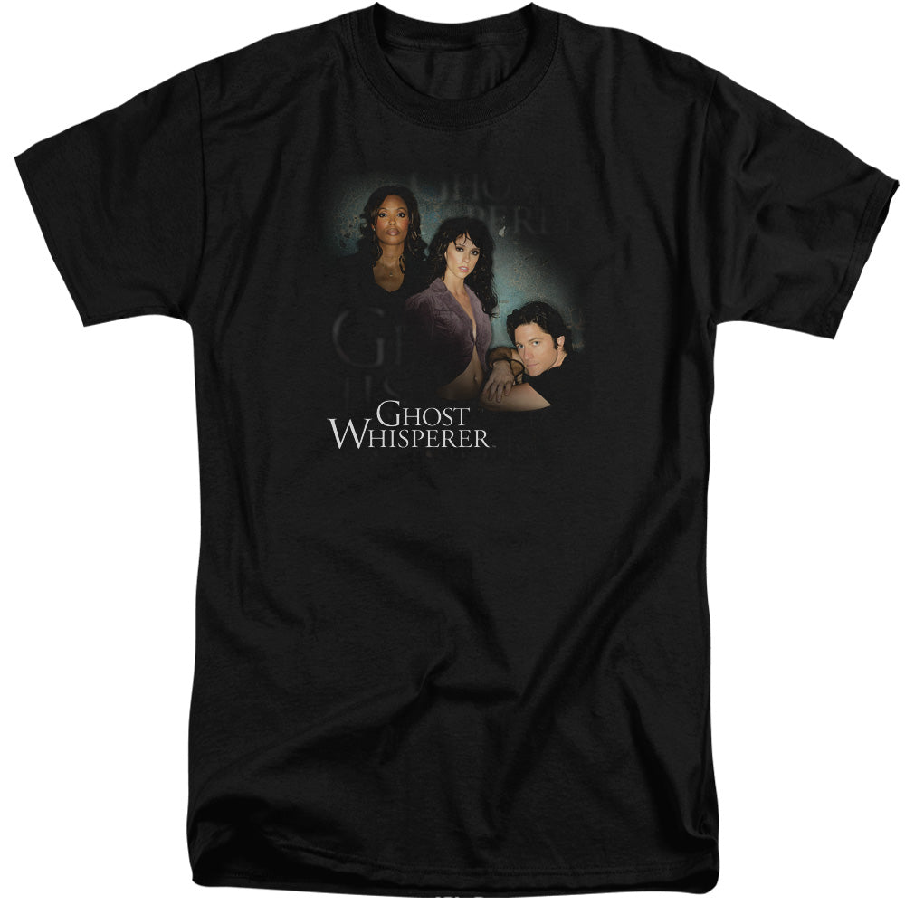 AN OFFCIALLY LICENSED GHOST WHISPERER DIAGONAL CAST MEN'S TALL FIT T-SHIRT BLACK