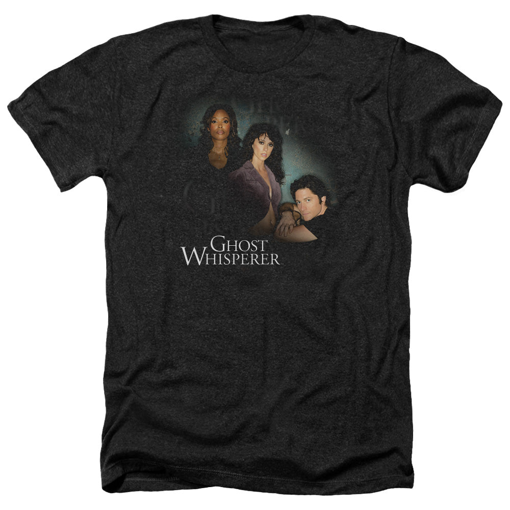 AN OFFCIALLY LICENSED GHOST WHISPERER DIAGONAL CAST MEN'S HEATHER T-SHIRT CHARCOAL
