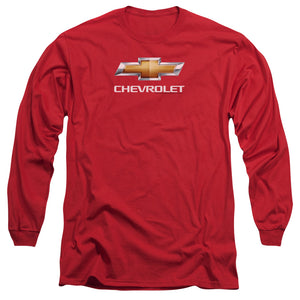 AN OFFCIALLY LICENSED CHEVROLET CHEVY BOWTIE STACKED MEN'S LONG SLEEVE T-SHIRT RED