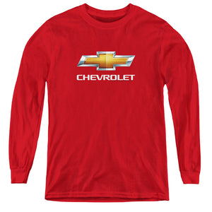 AN OFFCIALLY LICENSED CHEVROLET CHEVY BOWTIE STACKED YOUTH LONG SLEEVE T-SHIRT RED