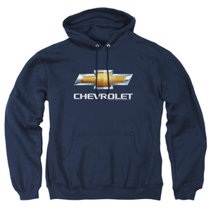 AN OFFCIALLY LICENSED CHEVROLETS CHEVY BOWTIE STACKED ADULT UNISEX PULLOVER HOODIE NAVY