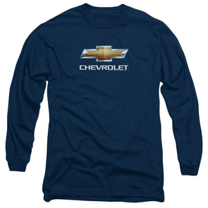 AN OFFCIALLY LICENSED CHEVROLETS CHEVY BOWTIE STACKED MEN'S LONG SLEEVE T-SHIRT NAVY