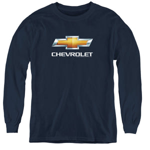 AN OFFCIALLY LICENSED CHEVROLETS CHEVY BOWTIE STACKED YOUTH LONG SLEEVE T-SHIRT NAVY
