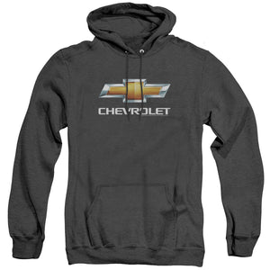 AN OFFCIALLY LICENSED CHEVROLETS CHEVY BOWTIE STACKED ADULT UNISEX HEATHER PULLOVER HOODIE BLACK