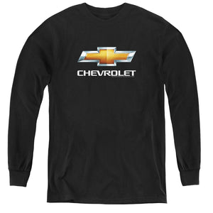 AN OFFCIALLY LICENSED CHEVROLETS CHEVY BOWTIE STACKED YOUTH LONG SLEEVE T-SHIRT BLACK