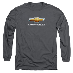 AN OFFCIALLY LICENSED CHEVROLETS CHEVY BOWTIE STACKED MEN'S LONG SLEEVE T-SHIRT CHARCOAL