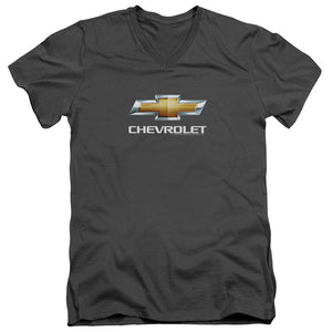 AN OFFCIALLY LICENSED CHEVROLETS CHEVY BOWTIE STACKED MEN'S V-NECK T-SHIRT CHARCOAL