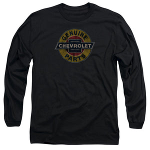 AN OFFCIALLY LICENSED CHEVROLET GENUINE CHEVY PARTS DISTRESSED SIGN MEN'S LONG SLEEVE T-SHIRT BLACK
