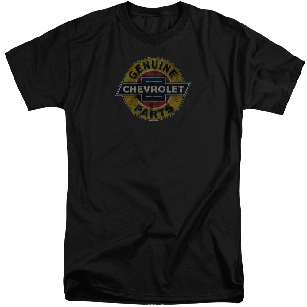 AN OFFCIALLY LICENSED CHEVROLET GENUINE CHEVY PARTS DISTRESSED SIGN MEN'S TALL FIT T-SHIRT BLACK