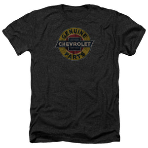 AN OFFCIALLY LICENSED CHEVROLET GENUINE CHEVY PARTS DISTRESSED SIGN MEN'S HEATHER T-SHIRT CHARCOAL