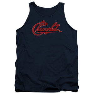 AN OFFCIALLY LICENSED CHEVROLET CHEVROLET SCRIPT DISTRESSED ADULT UNISEX TANK TOP NAVY