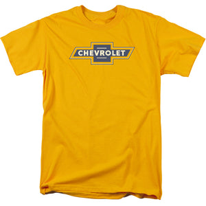 AN OFFCIALLY LICENSED CHEVROLET BLUE AND GOLD VINTAGE BOWTIE MEN'S REGULAR FIT T-SHIRT GOLD