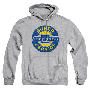 AN OFFCIALLY LICENSED CHEVROLET CHEVY SUPER SERVICE ADULT UNISEX PULLOVER HOODIE ATHLETIC HEATHER