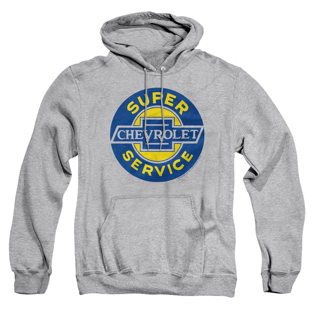 AN OFFCIALLY LICENSED CHEVROLET CHEVY SUPER SERVICE ADULT UNISEX PULLOVER HOODIE ATHLETIC HEATHER