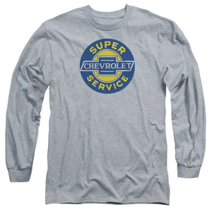 AN OFFCIALLY LICENSED CHEVROLET CHEVY SUPER SERVICE MEN'S LONG SLEEVE T-SHIRT ATHLETIC HEATHER