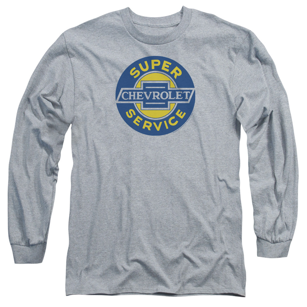 AN OFFCIALLY LICENSED CHEVROLET CHEVY SUPER SERVICE MEN'S LONG SLEEVE T-SHIRT ATHLETIC HEATHER