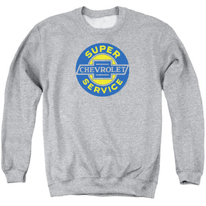 AN OFFCIALLY LICENSED CHEVROLET CHEVY SUPER SERVICE ADULT UNISEX CREWNECK SWEATSHIRT ATHLETIC HEATHER
