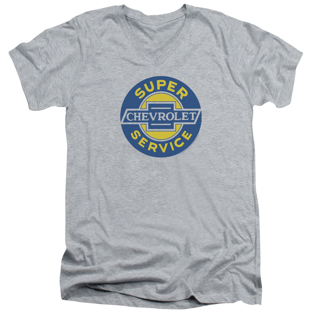 AN OFFCIALLY LICENSED CHEVROLET CHEVY SUPER SERVICE MEN'S V-NECK T-SHIRT ATHLETIC HEATHER