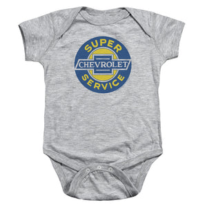 AN OFFCIALLY LICENSED CHEVROLET CHEVY SUPER SERVICE BABY BODYSUIT ATHLETIC HEATHER