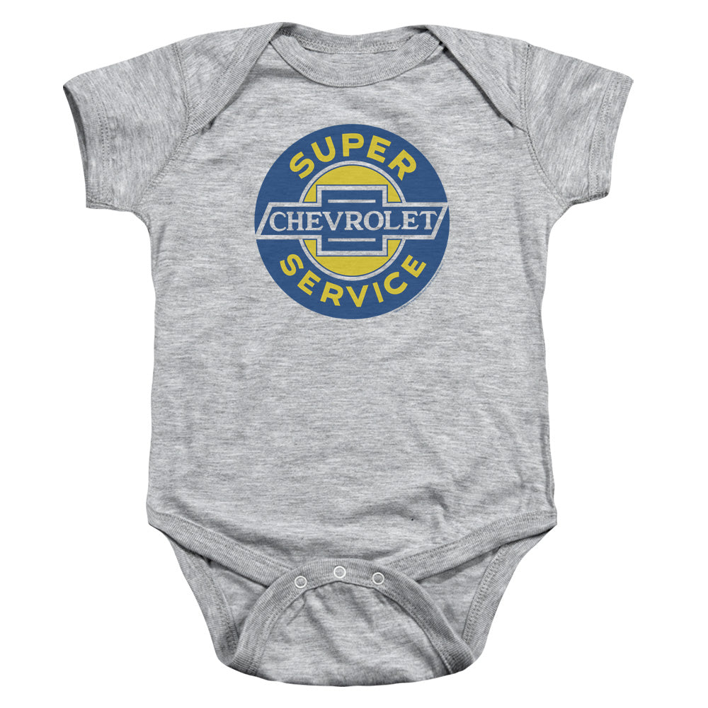 AN OFFCIALLY LICENSED CHEVROLET CHEVY SUPER SERVICE BABY BODYSUIT ATHLETIC HEATHER