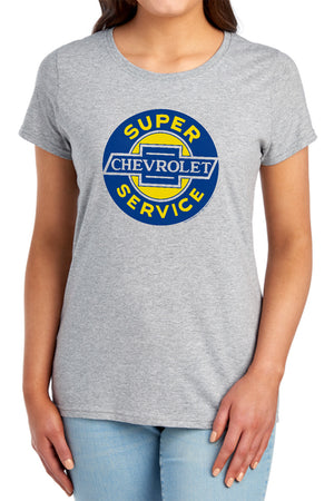 AN OFFCIALLY LICENSED CHEVROLET CHEVY SUPER SERVICE WOMEN'S REGULAR FIT T-SHIRT ATHLETIC HEATHER