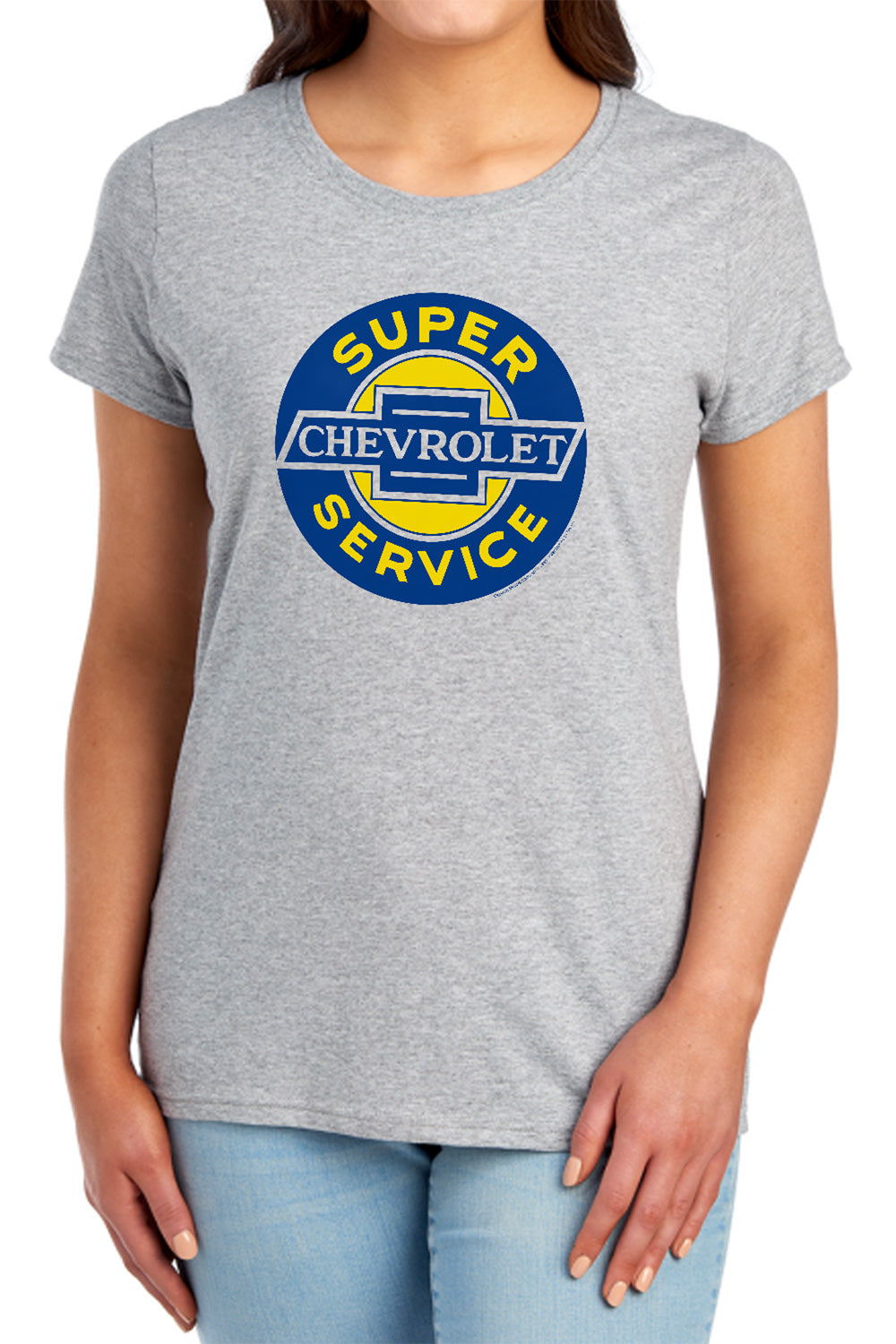 AN OFFCIALLY LICENSED CHEVROLET CHEVY SUPER SERVICE WOMEN'S REGULAR FIT T-SHIRT ATHLETIC HEATHER